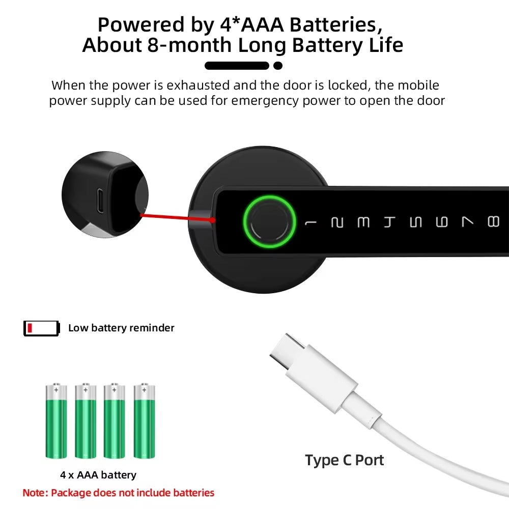M5 Tuya BLE Fingerprint Door Lock Digital Electronic Lock with Password/Key/Ic Card/ Smartlife/ Tuya APP Unlock