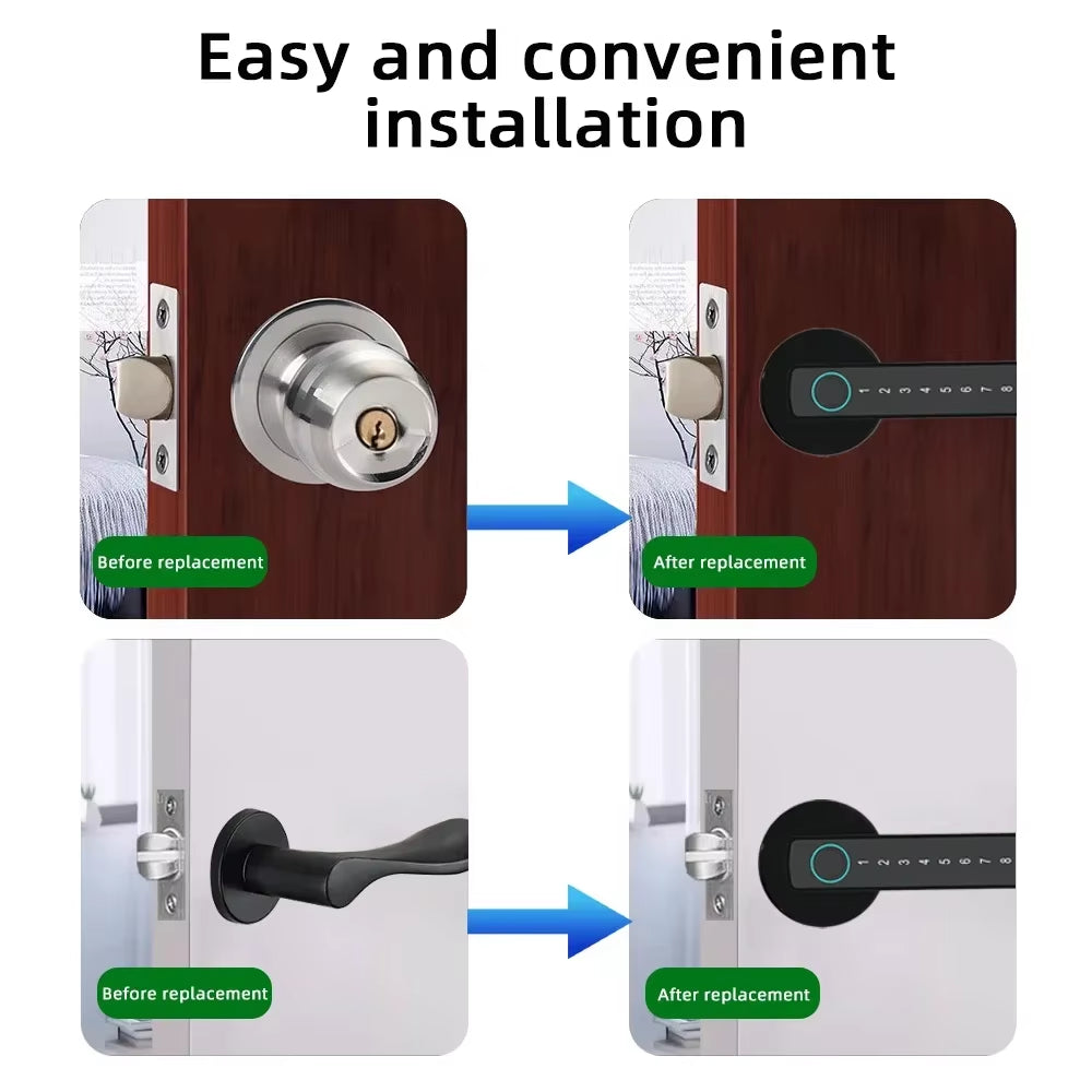 M5 Tuya BLE Fingerprint Door Lock Digital Electronic Lock with Password/Key/Ic Card/ Smartlife/ Tuya APP Unlock