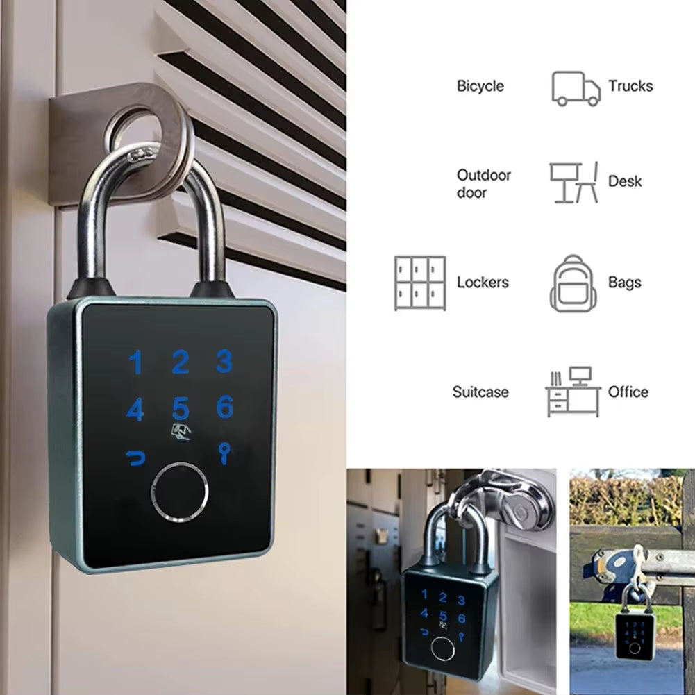 IP65 Waterproof Tuya Smart Door Lock Padlock Biometric Fingerprint Password Lock APP NFC Key Unlock anti Theft Electronic Lock