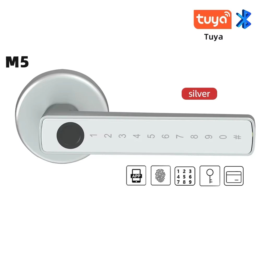 M5 Tuya BLE Fingerprint Door Lock Digital Electronic Lock with Password/Key/Ic Card/ Smartlife/ Tuya APP Unlock