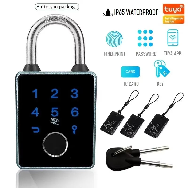 IP65 Waterproof Tuya Smart Door Lock Padlock Biometric Fingerprint Password Lock APP NFC Key Unlock anti Theft Electronic Lock