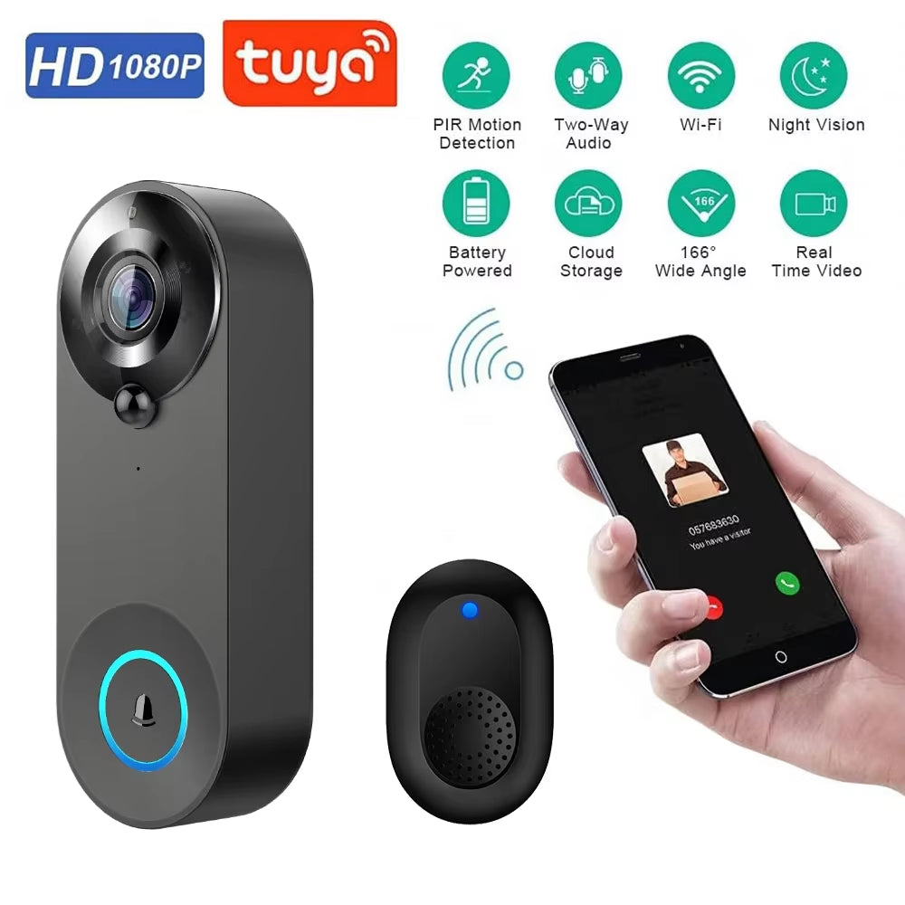 Tuya Smart Home 1080P Wireless WIFI Doorbell Video Intercom Door Bell with Camera for Security Protection PIR Motion Detection
