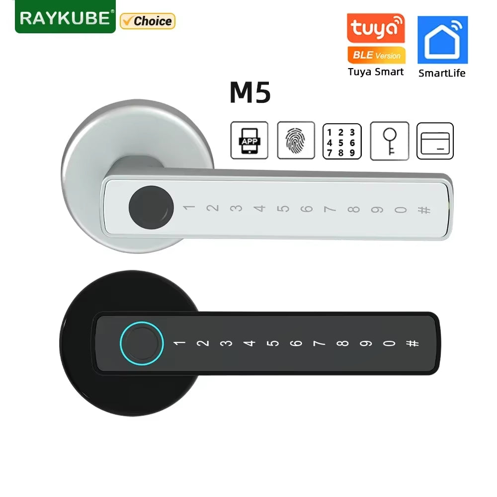M5 Tuya BLE Fingerprint Door Lock Digital Electronic Lock with Password/Key/Ic Card/ Smartlife/ Tuya APP Unlock