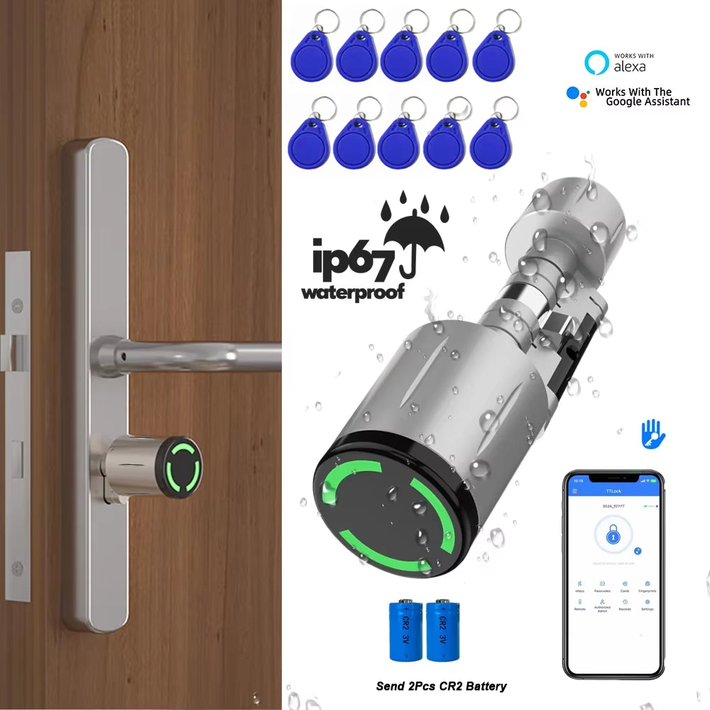 IP67 Waterproof Euro Ttlock Control Smart Door Lock Cylinder Ttlock App Control Anti-Drill Remote Access Electronic Lock