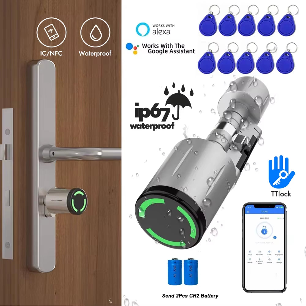 IP67 Waterproof Euro Ttlock Control Smart Door Lock Cylinder Ttlock App Control Anti-Drill Remote Access Electronic Lock
