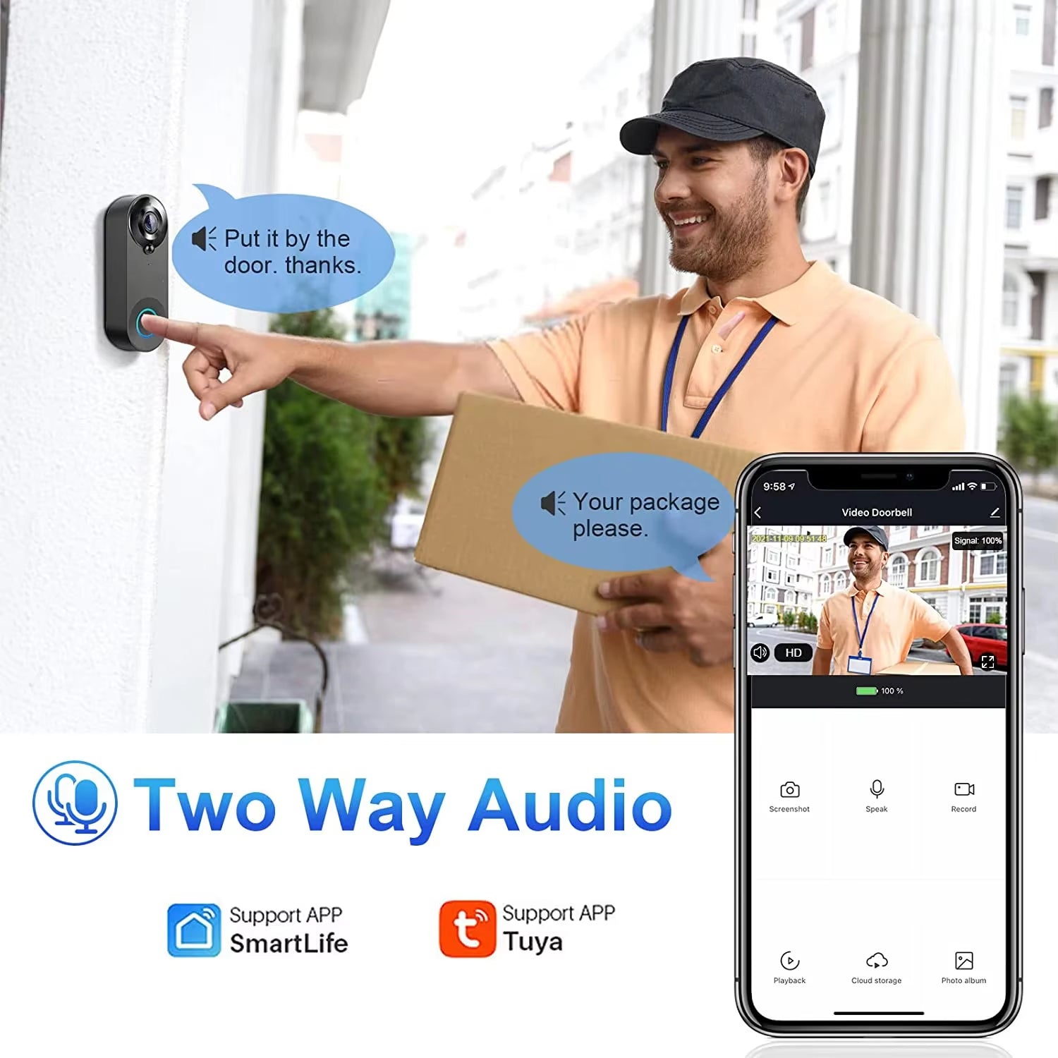 Tuya Smart Home 1080P Wireless WIFI Doorbell Video Intercom Door Bell with Camera for Security Protection PIR Motion Detection